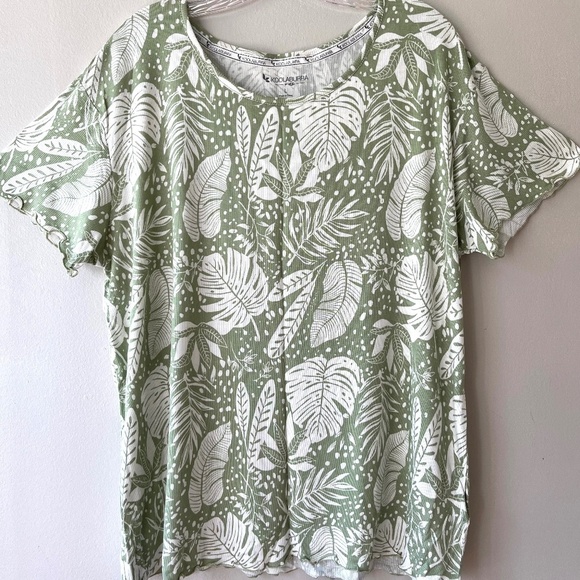 UGG Koolaburra Green Tropical Blouse Stretch Top Short Sleeve Size L - Picture 1 of 6